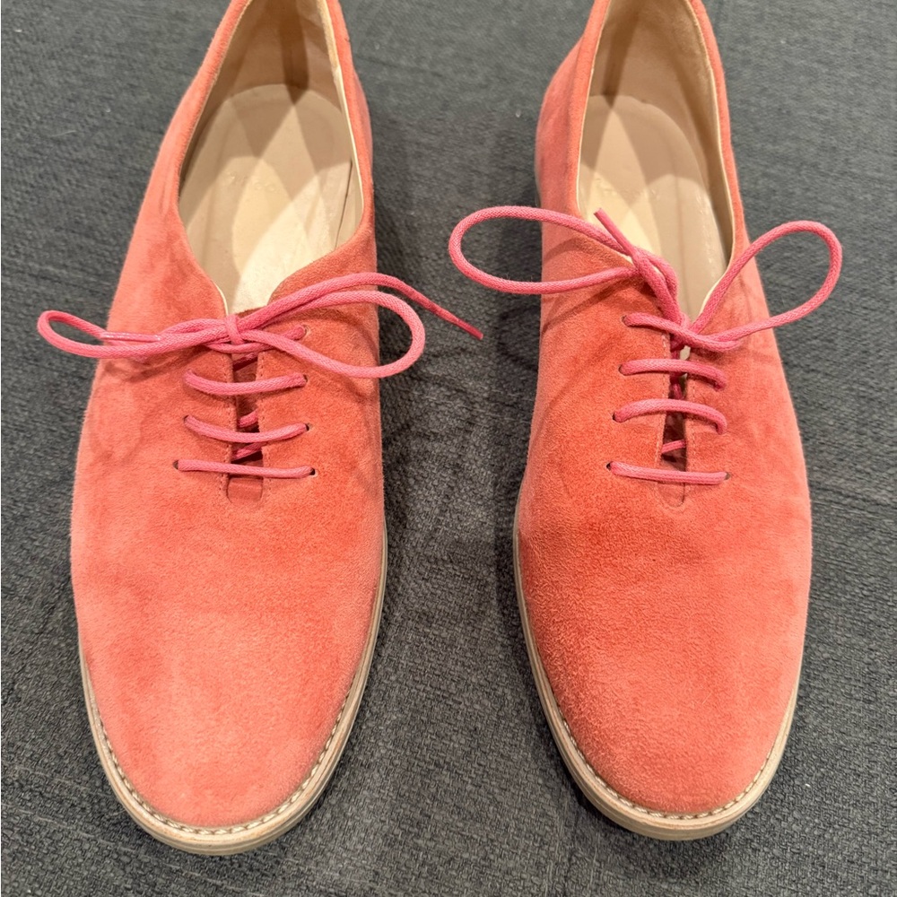 Pink Suede Flats with Oxford Design